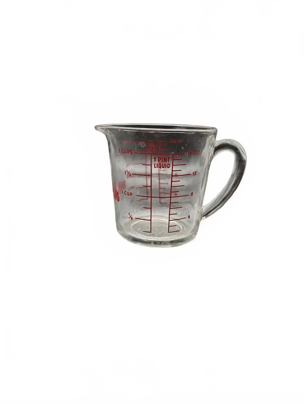 Vintage Fire King #498 2 Cup Glass Measuring Cup D Handle Red lettering Perfect